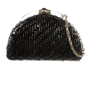 Rodo Black Woven Clutch with Gold Chain